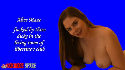 ALICE MAZE GETS HER PUSSY AND ASSHOLE FUCKED, AND GET DOUBLE FUCKED BY THREE DICKS, IN PUBLIC, IN THE LIVING ROOM OF A LIBERTINE's CLUB, IN FRONT OF THE CLUB's CLIENTS. SHE GETS HER ASS FILLED WITH